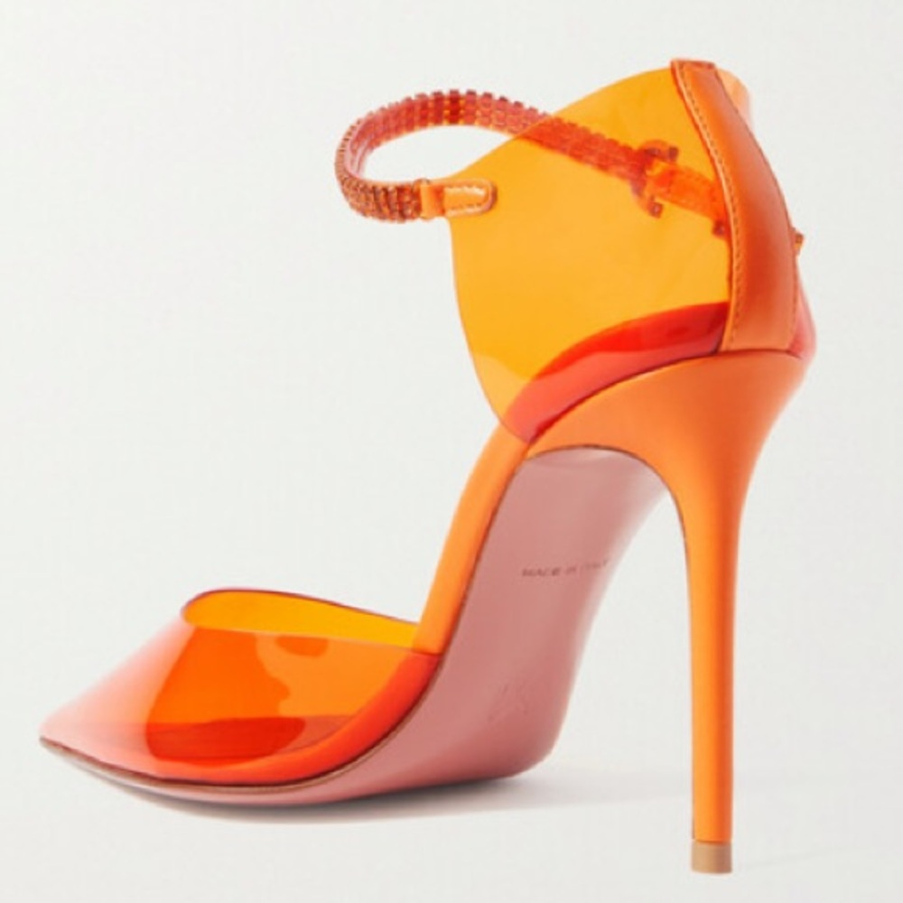 🌹AMINA MUADDI🌹Ursina Crystal-embellished Pvc Leather Pumps In Orange Size: 37 - Picture 2 of 13